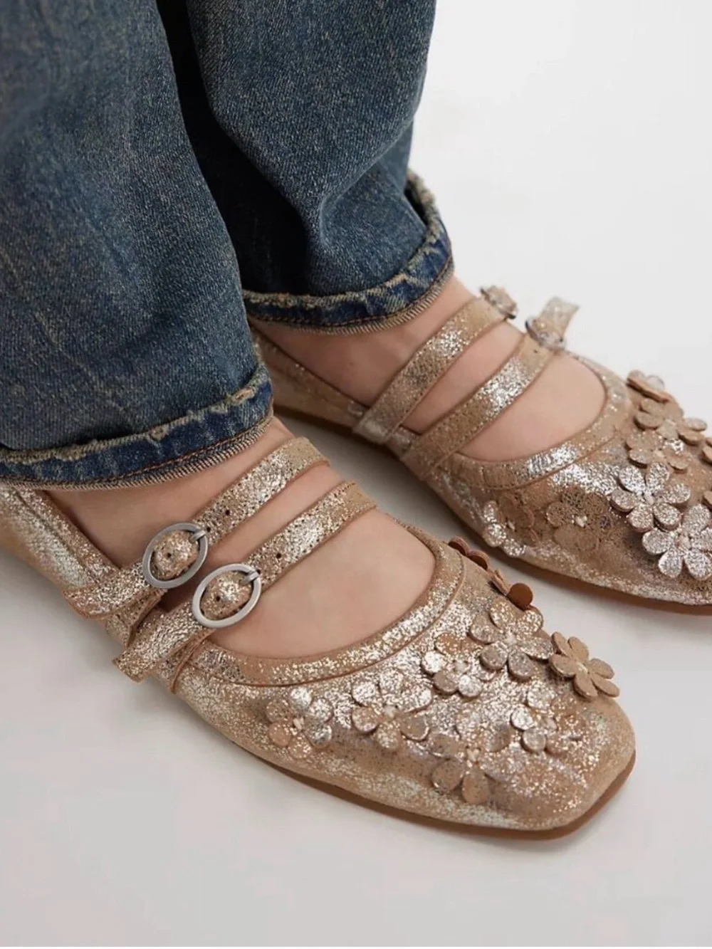 Free People Mimosa Mary Jane Champagne Metallic - Picture 3 of 15
